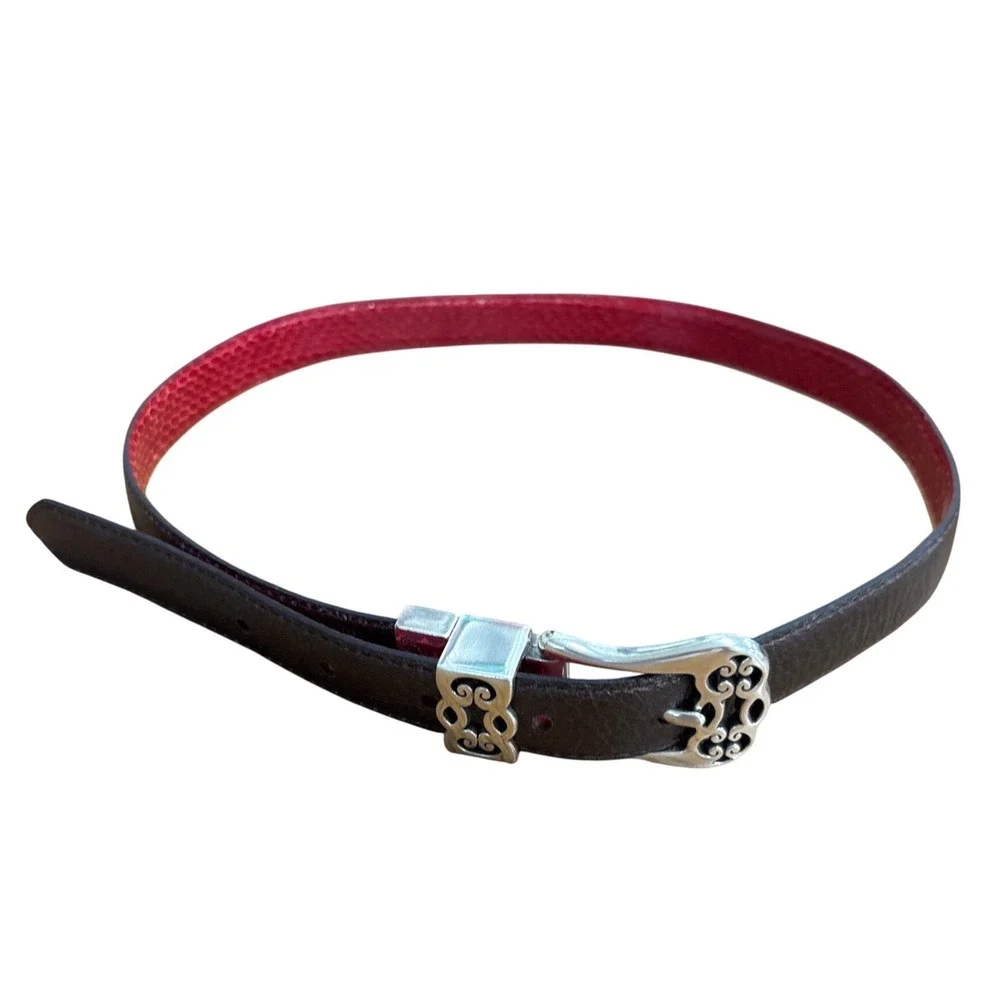 Brighton Womens Reversible Red Snakeskin Brown Leather Belt Size 32 840517